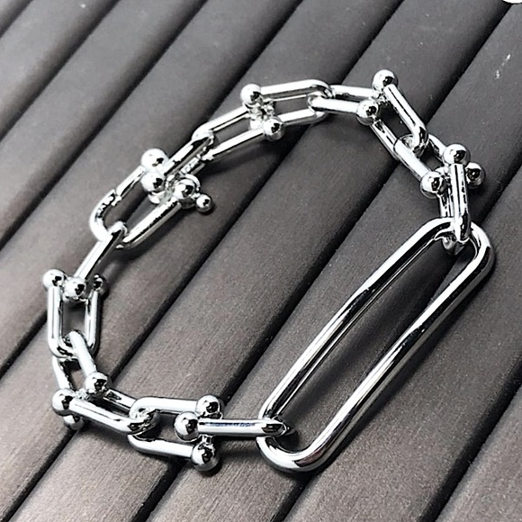 Sterling Silver U Link Horseshoe Chain Link Unisex Paperclip Bracelet - Picture 10 of 10